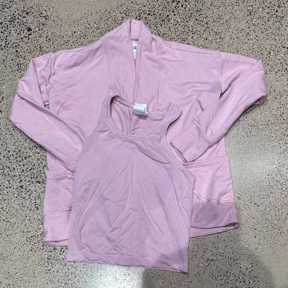 Athleta Girls Light Pink Tank and Open Cardigan Set